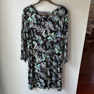 Sara Campbell Green and Black Sheath Dress Long Sleeve Scoop Neck